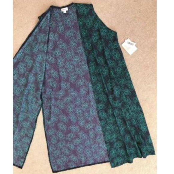 NWT LULAROE Green Floral JOY Long Vest Cardigan - Picture 2 of 3